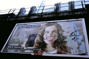 D4A3HW Billboard in London Bridge advertising the Channel 4 series Black Mirror