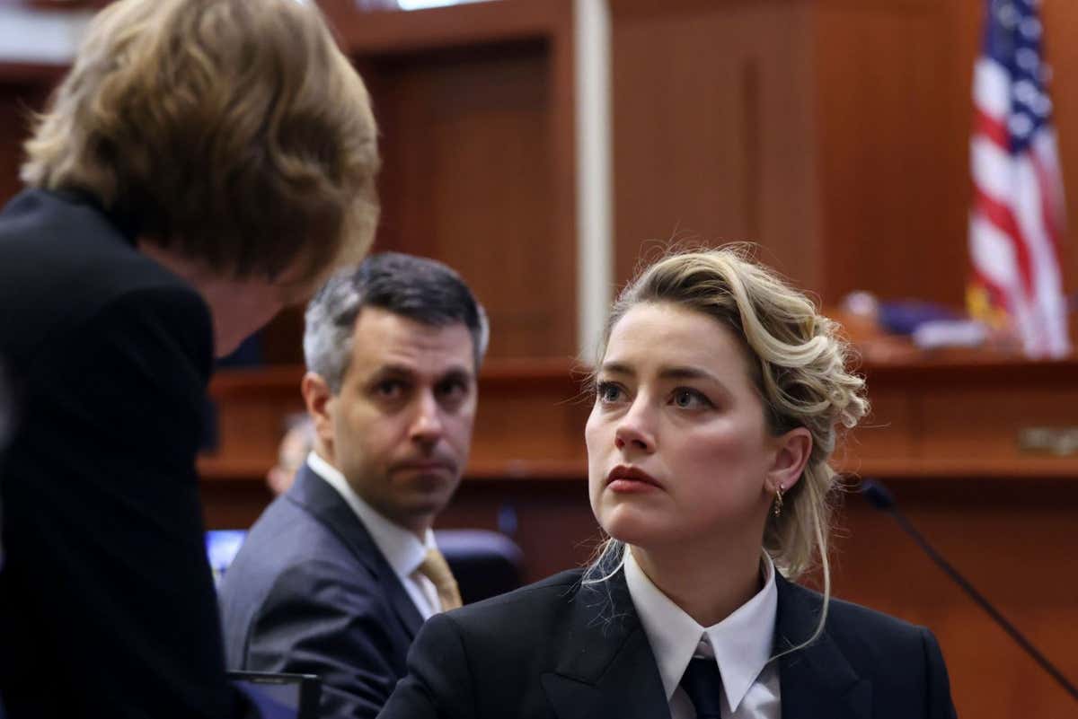 Actress Amber Heard attends the 50 million US dollars Depp vs Heard defamation trial at the Fairfax County Circuit Court in Fairfax, Virginia, USA, 13 April 2022.