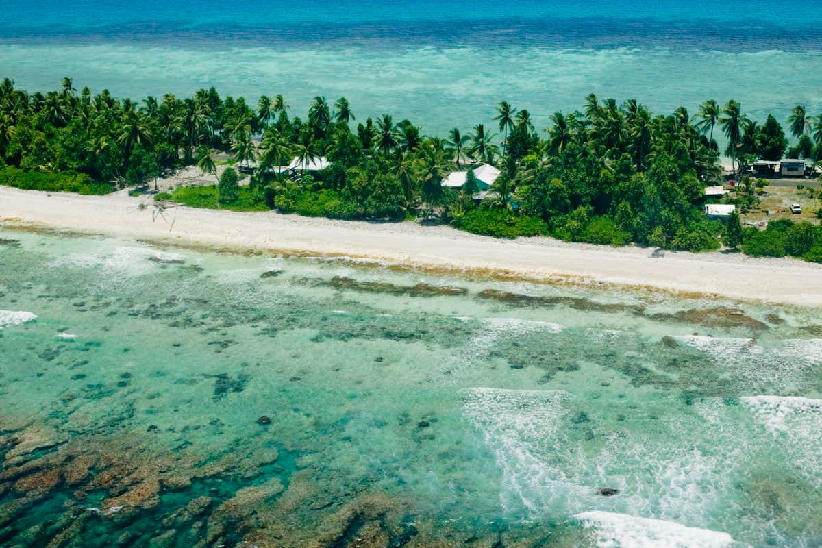 Funafuti atoll Tuvalu from the air.